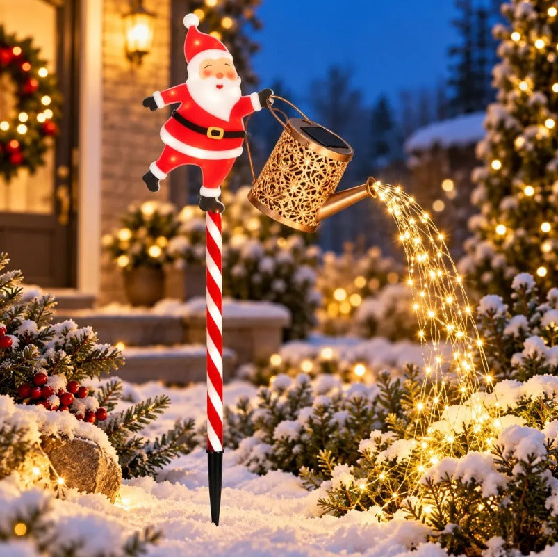 Luz solar decorativa de Papá Noel con regadera para jardín